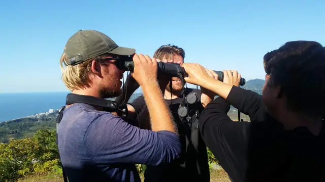 Behind-the-scenes photo from the 2018 Batumi Raptor Count autumn season
