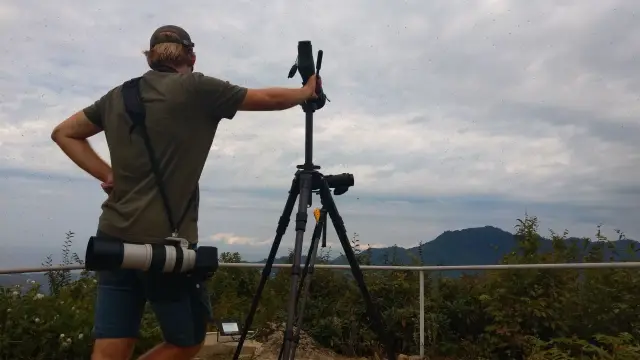 Behind-the-scenes photo from the 2019 Batumi Raptor Count autumn season
