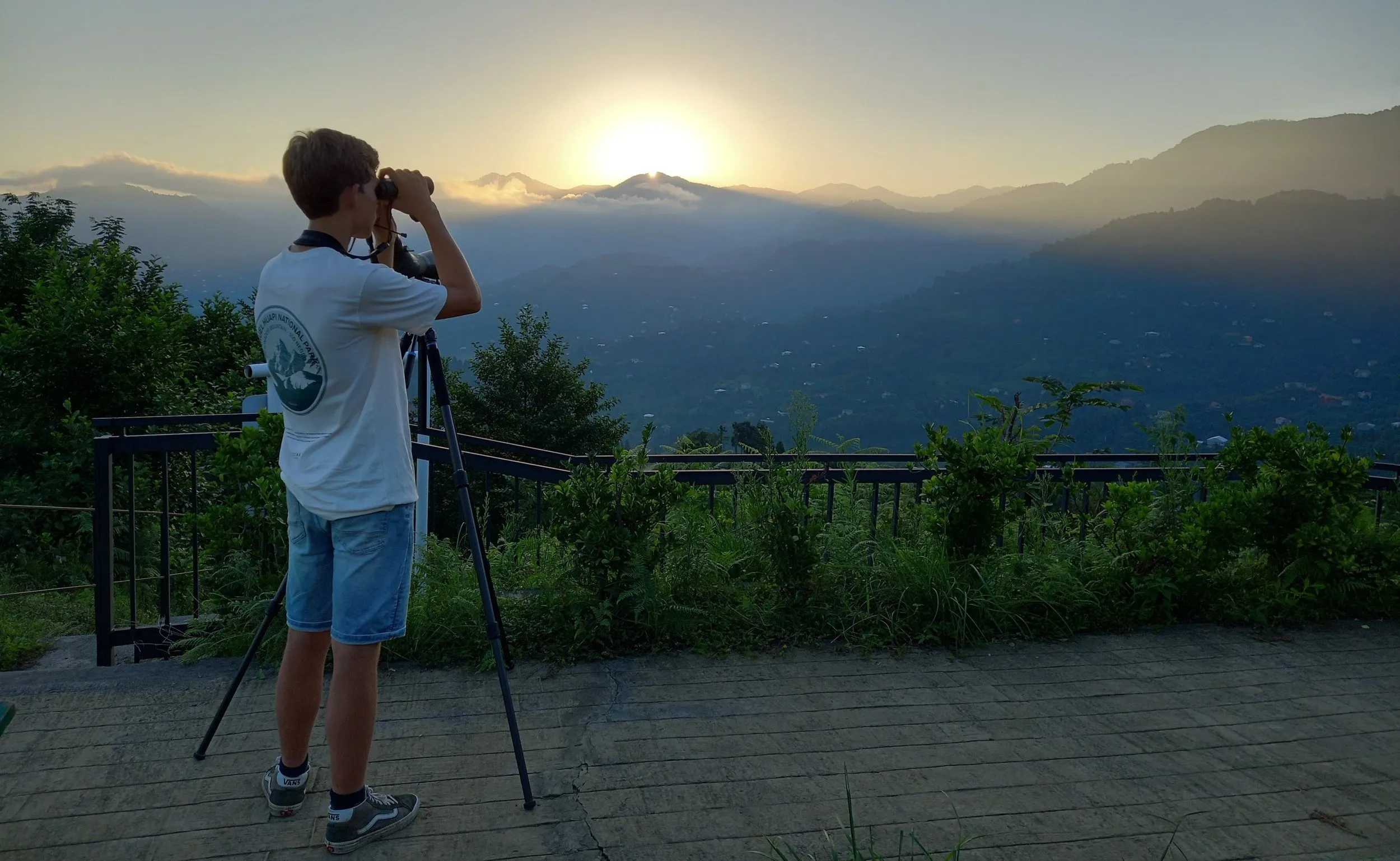 Counters sharing a sunrise at a Batumi Raptor Count watch station